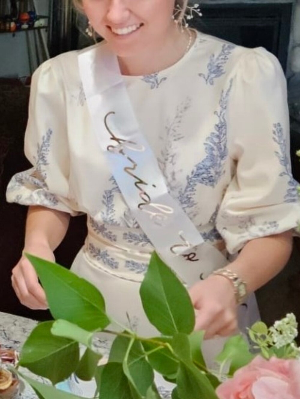 SHEIN Cream and Blue Floral Dress